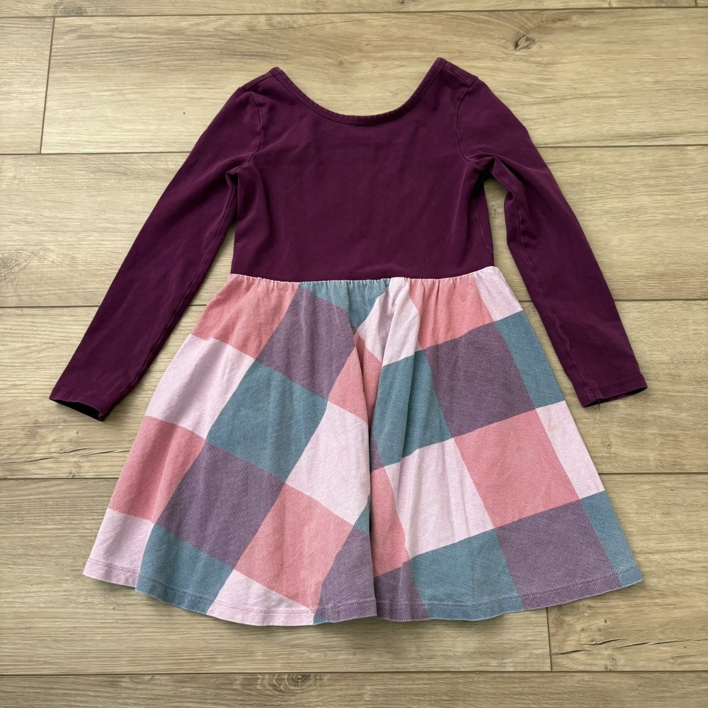 Tea‎ Size 6 Girls Long Sleeve Purple Pink Plaid Dress